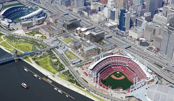 aerial view of downtown Cincinnati