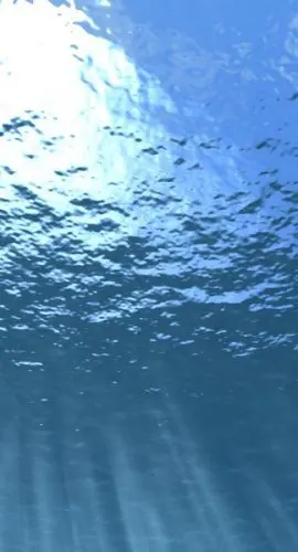 Sunlight filters through clear blue water, creating patterns of light beneath the surface.
