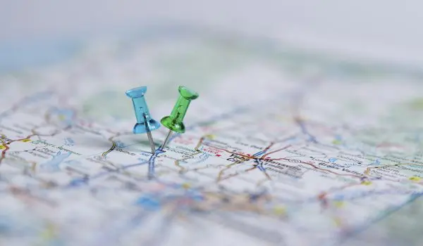Pins on a road map