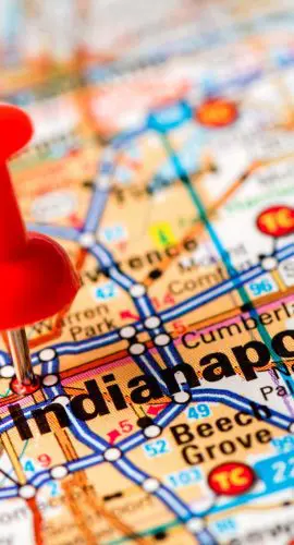 Map image with pin on Indianapolis Indiana