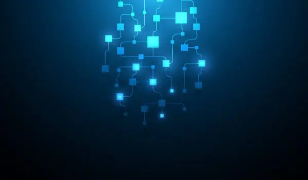 Digital connected blocks, blockchain concept art