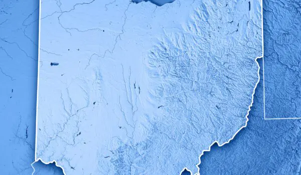 Ohio State USA 3D Render Topographic Map Blue Border