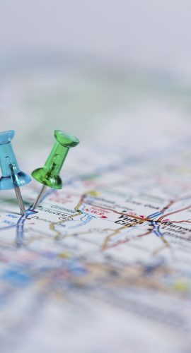 Pins on a road map