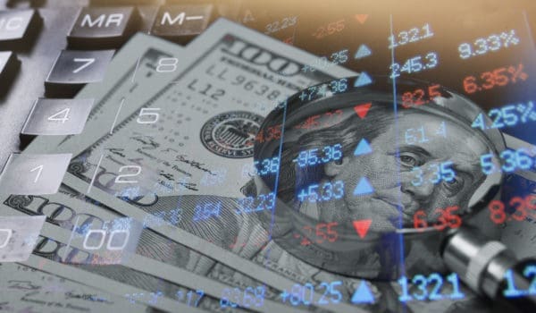 Finance and banking concept. Euro coins and us dollar banknote close-up. Abstract image of Financial system with selective focus, toned, double exposure.