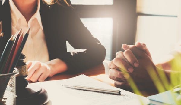 Customer service good cooperation, Consultation between a Businessman and Male lawyer or judge consult having team meeting with client, Law and Legal services concept.