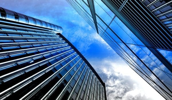 Worm s eye view photograph of modern building