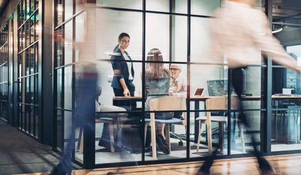 Inside view of an office building with blurred motion