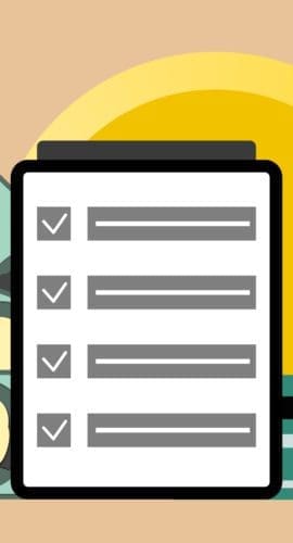 Tablet with check mark near credit card and money