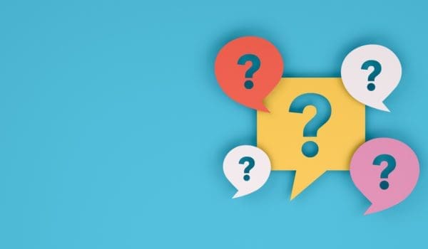 3d rendering of question mark on speech bubble. Brainstorming, business concept.