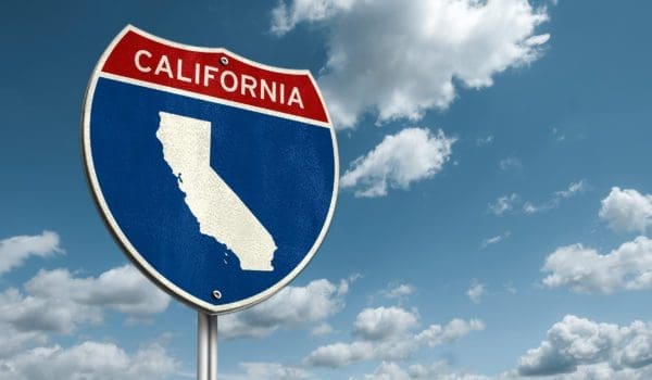 California - Interstate roadsign illustration with the map of California