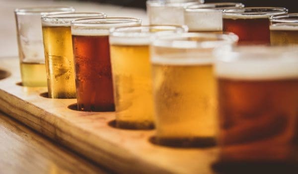 Flight of beers / ales close up