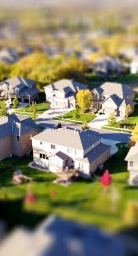 High angle shot of suburban neighborhood