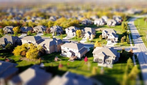 High angle shot of suburban neighborhood