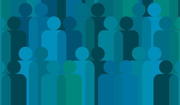 Blue silhouette of a crowd of people