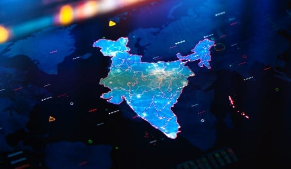 Map of India on digital pixelated display