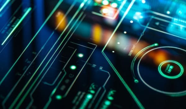 Modern circuit board development layout on digital screen