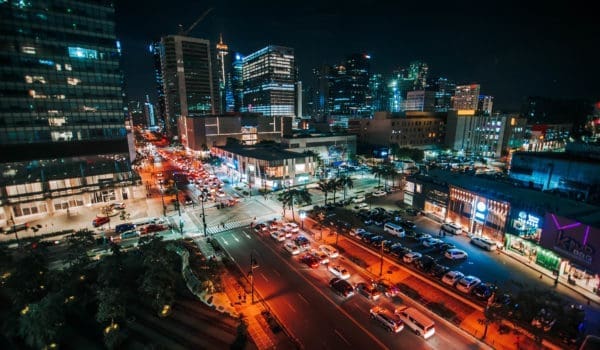 Aerial photo of cars on road during night