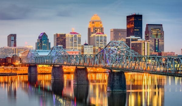 Louisville, Kentucky, USA skyline on the river.