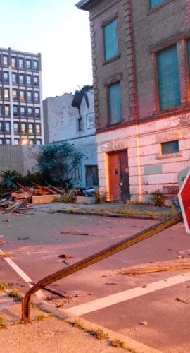 Tornado damage in downtown, Bridgeport, Connecticut