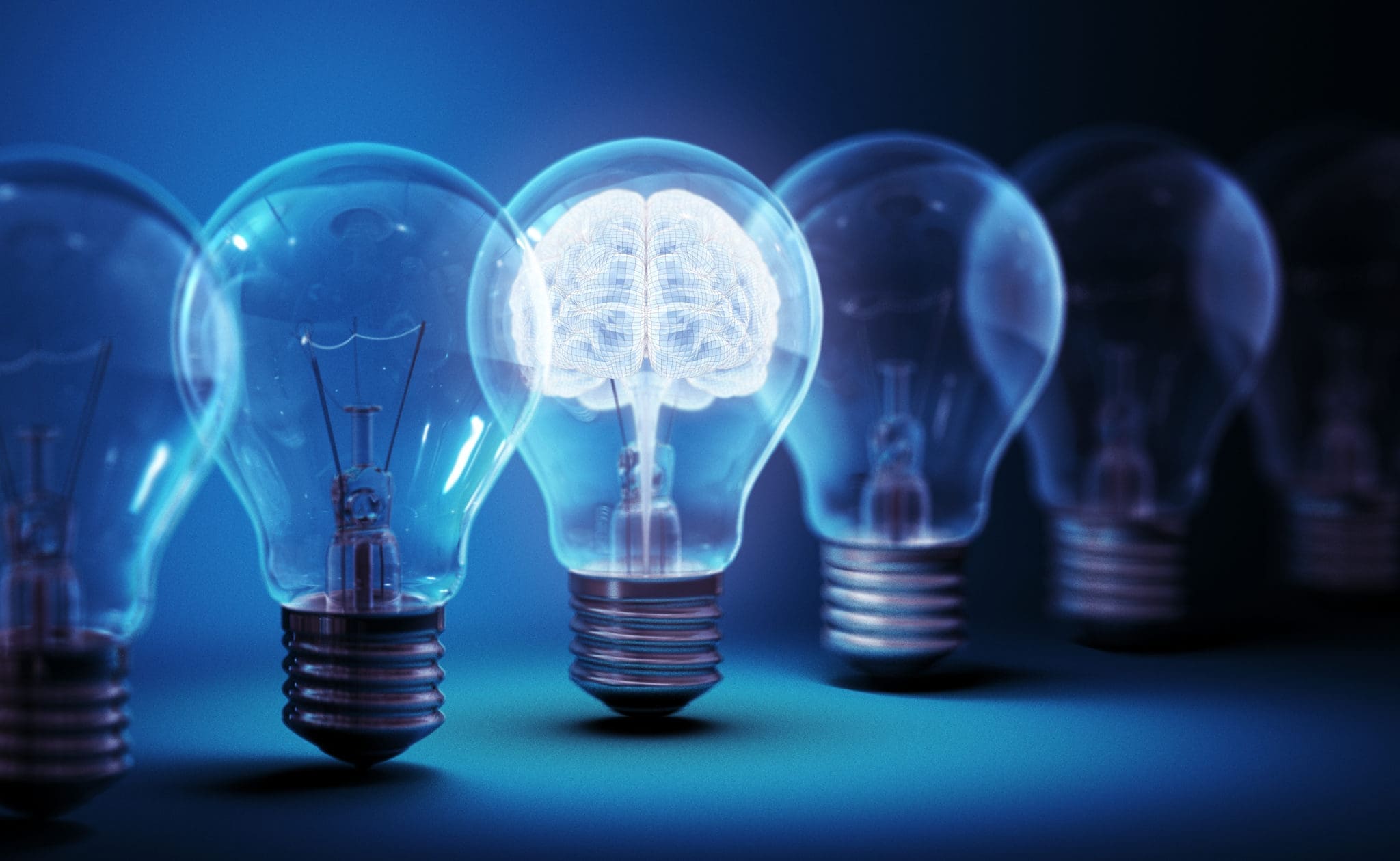 AI brain light bulb concept. 3D render