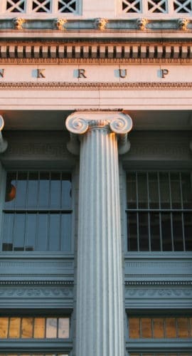 Bankruptcy Court. Dayton, Ohio. Greek Revival Architecture. The word BANKRUPTCY is visible just above the columns.