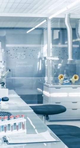 Bright and Ultra Modern High Tech Laboratory Full of Advanced Technological Wonders, Computers, Analyzing Machines, Test Tubes and Beakers.
